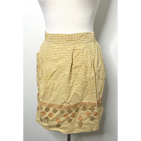 Vintage Mustard Yellow Cotton Apron with Long Straps Embroidered Stitch Detail - Picture 1 of 6